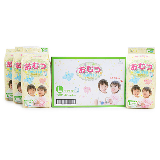 Omutsu ผ้าอ้อมเด็ก โอมุสึ แบบกางเกง ไซส์ L 48x4 ชิ้น (ยกลัง) Omutsu ผ้าอ้อมเด็ก โอมุสึ แบบกางเกง ไซส์ L 48x4 ชิ้น (ยกลัง)