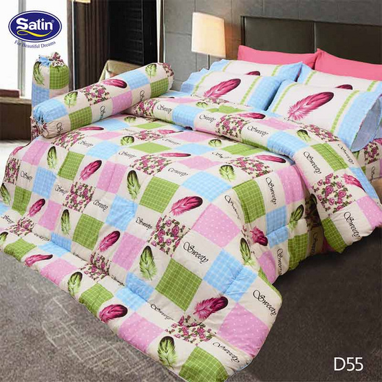 Satin ผ้าปูที่นอน 5 ฟุต 5 ชิ้น ลาย D55 Satin ผ้าปูที่นอน 5 ฟุต 5 ชิ้น ลาย D55