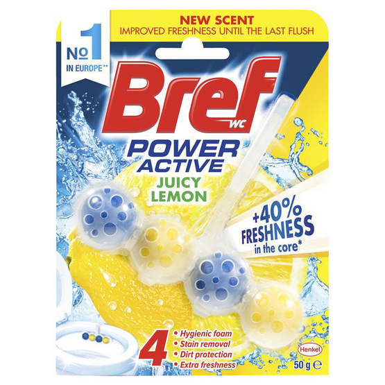 Bref Power เอคทีฟ ผลิตภัณฑ์ทำความสะอาดชักโครก กลิ่นจูซซี่ เลมอน 50 กรัม Bref Power เอคทีฟ ผลิตภัณฑ์ทำความสะอาดชักโครก กลิ่นจูซซี่ เลมอน 50 กรัม