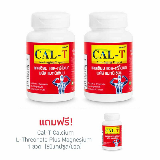 Cal-T แคลเซียม แอล-ทรีโอเนต พลัส แมกนีเซียม จำนวน 2 ขวด ฟรี 1 ขวด (60 แคปซูล/ขวด) Cal-T แคลเซียม แอล-ทรีโอเนต พลัส แมกนีเซียม จำนวน 2 ขวด ฟรี 1 ขวด (60 แคปซูล/ขวด)