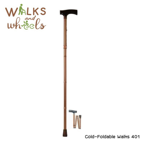 Walks and Wheels ไม้เท้าช่วยพยุง สีทอง พับได้ ปรับสูงต่ำได้ รุ่น Gold-Foldable Walks รหัส 401 Walks and Wheels ไม้เท้าช่วยพยุง สีทอง พับได้ ปรับสูงต่ำได้ รุ่น Gold-Foldable Walks รหัส 401