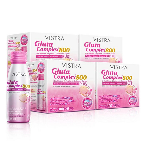 VISTRA Gluta Complex 800, Pine Bark Extract and Coenzyme Q10 Plus พร้อมดื่ม 50 มล. แพ็ค 4 รวมบรรจุ 24 ขวด VISTRA Gluta Complex 800, Pine Bark Extract and Coenzyme Q10 Plus พร้อมดื่ม 50 มล. แพ็ค 4 รวมบรรจุ 24 ขวด