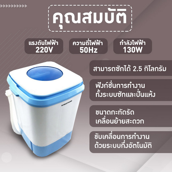 Smarthome Ecio เครื่องซักผ้ามินิกึ่งอัตโนมัติความจุ 4 กก. รุ่น sm-wm2502 Smarthome Ecio เครื่องซักผ้ามินิกึ่งอัตโนมัติความจุ 4 กก. รุ่น sm-wm2502