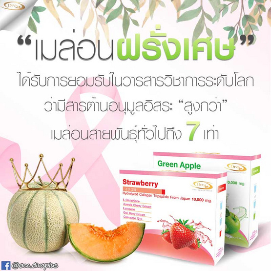 Diva plus คอลลาเจน ไตรเปปไทด์ รสสตรอเบอร์รี่ 1 กล่อง และ รสแอปเปิ้ล 2 กล่อง (บรรจุ 10 ซอง/กล่อง) Diva plus คอลลาเจน ไตรเปปไทด์ รสสตรอเบอร์รี่ 1 กล่อง และ รสแอปเปิ้ล 2 กล่อง (บรรจุ 10 ซอง/กล่อง)