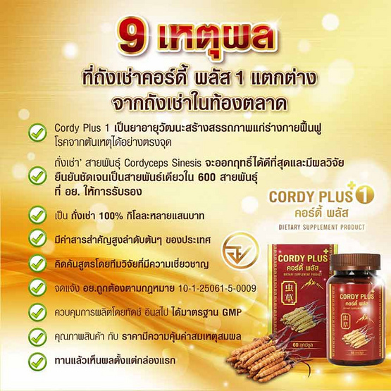Cordy plus 1 คอร์ดี้พลัส 1 จำนวน 60 แคปซูล แถม เห็ดหลินจือแดงสกัด 500 mg. 1 กล่อง Cordy plus 1 คอร์ดี้พลัส 1 จำนวน 60 แคปซูล แถม เห็ดหลินจือแดงสกัด 500 mg. 1 กล่อง