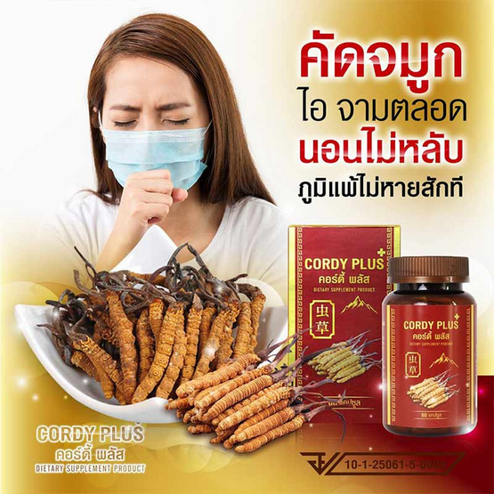 Cordy plus 1 คอร์ดี้พลัส 1 จำนวน 60 แคปซูล แถม เห็ดหลินจือแดงสกัด 500 mg. 1 กล่อง Cordy plus 1 คอร์ดี้พลัส 1 จำนวน 60 แคปซูล แถม เห็ดหลินจือแดงสกัด 500 mg. 1 กล่อง