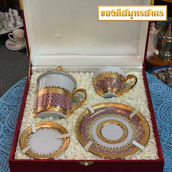 หนูเล็กเบญจรงค์ ชุดแก้วมัคกาแฟ ลายเทียนหยด สีชมพู หนูเล็กเบญจรงค์ ชุดแก้วมัคกาแฟ ลายเทียนหยด สีชมพู