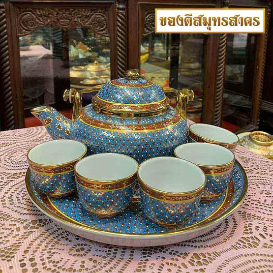 หนูเล็กเบญจรงค์ กาแป้น ลายพุ่มข้าวบิณฑ์ สีน้ำเงิน หนูเล็กเบญจรงค์ กาแป้น ลายพุ่มข้าวบิณฑ์ สีน้ำเงิน