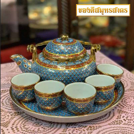 หนูเล็กเบญจรงค์ กาแป้น ลายเทียนหยด สีฟ้า หนูเล็กเบญจรงค์ กาแป้น ลายเทียนหยด สีฟ้า