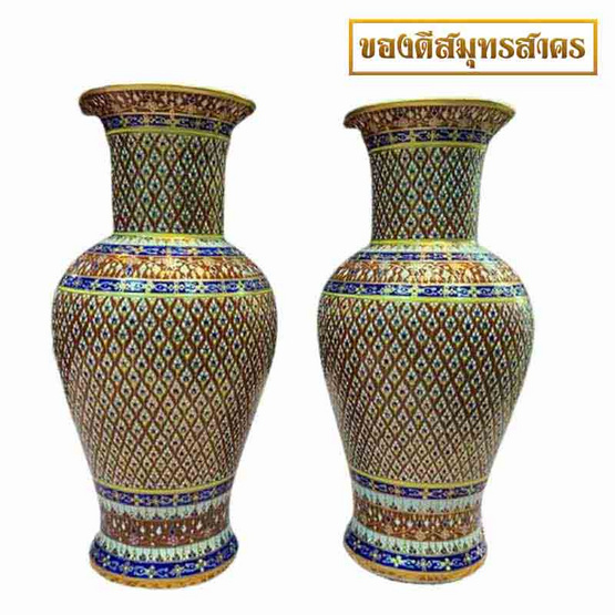 หนูเล็กเบญจรงค์ แจกันคู่ 10 นิ้ว พิกุลใบพัด สีแดง หนูเล็กเบญจรงค์ แจกันคู่ 10 นิ้ว พิกุลใบพัด สีแดง