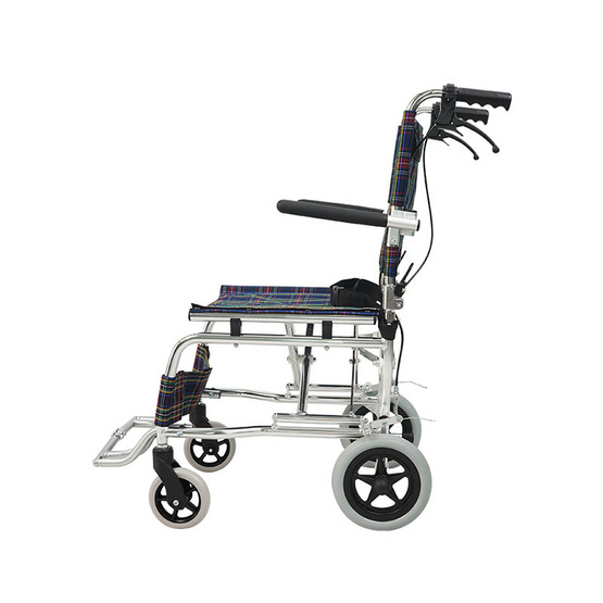 Fasicare TAVEL รถเข็นผู้ป่วยเหล็กชุบโครเมียม รุ่น FIC-213PV เบาะลายสก็อตสีม่วงตัดแดง มีเบรกมือ Fasicare TAVEL รถเข็นผู้ป่วยเหล็กชุบโครเมียม รุ่น FIC-213PV เบาะลายสก็อตสีม่วงตัดแดง มีเบรกมือ
