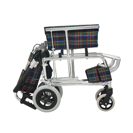 Fasicare TAVEL รถเข็นผู้ป่วยเหล็กชุบโครเมียม รุ่น FIC-213PV เบาะลายสก็อตสีม่วงตัดแดง มีเบรกมือ Fasicare TAVEL รถเข็นผู้ป่วยเหล็กชุบโครเมียม รุ่น FIC-213PV เบาะลายสก็อตสีม่วงตัดแดง มีเบรกมือ