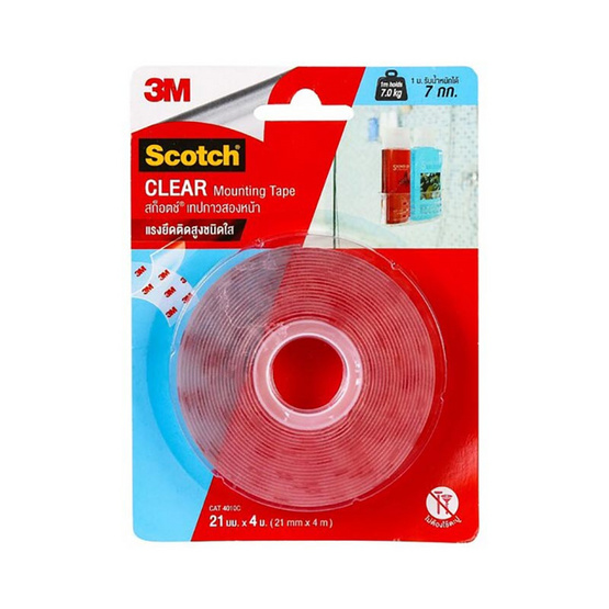 3M Scotch เทปกาวสองหน้า แรงยึดติดสูง ชนิดใส 21 มม. x 4 ม. 3M Scotch เทปกาวสองหน้า แรงยึดติดสูง ชนิดใส 21 มม. x 4 ม.