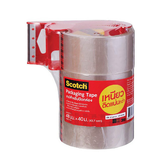3M Scotch เทปปิดกล่อง 48 มม. x 40 ม. (แพ็ค 3 ม้วน พร้อมที่ตัด) สีใส 3M Scotch เทปปิดกล่อง 48 มม. x 40 ม. (แพ็ค 3 ม้วน พร้อมที่ตัด) สีใส