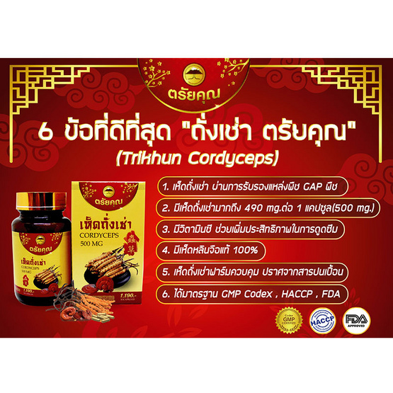 ตรัยคุณ เห็ดถั่งเช่า 100 แคปซูล 1 ขวด ตรัยคุณ เห็ดถั่งเช่า 100 แคปซูล 1 ขวด