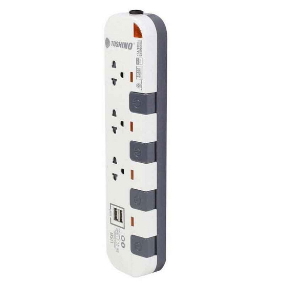 Toshino รางปลั๊ก มอก. 3 ช่อง ป้องกันไฟกระชาก สายยาว 3 เมตร P3375USB-3M Toshino รางปลั๊ก มอก. 3 ช่อง ป้องกันไฟกระชาก สายยาว 3 เมตร P3375USB-3M