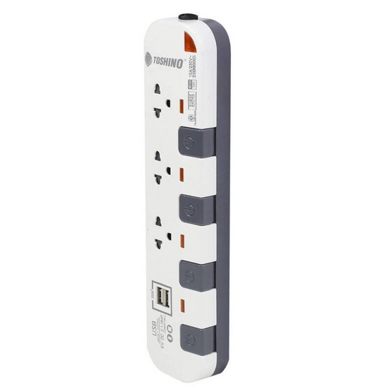 Toshino รางปลั๊ก มอก. 3 ช่อง ป้องกันไฟกระชาก สายยาว 5 เมตร P3375USB-5M Toshino รางปลั๊ก มอก. 3 ช่อง ป้องกันไฟกระชาก สายยาว 5 เมตร P3375USB-5M