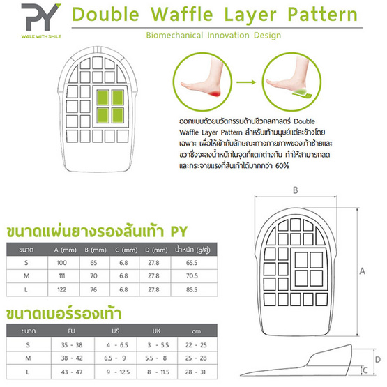 PY แผ่นยางรองส้นเท้า ขนาด M (2คู่) PY แผ่นยางรองส้นเท้า ขนาด M (2คู่)