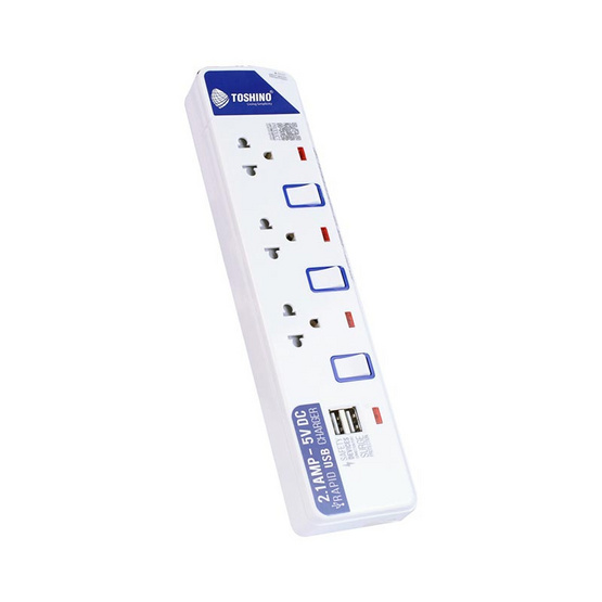 Toshino ปลั๊กไฟ 3 ช่อง 3 สวิตซ์ USB รุ่น ET-913USB-2 เมตร Toshino ปลั๊กไฟ 3 ช่อง 3 สวิตซ์ USB รุ่น ET-913USB-2 เมตร