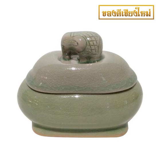 ตลับวงรี จุกช้างทรงเครื่อง เคลือบสีเขียว ตลับวงรี จุกช้างทรงเครื่อง เคลือบสีเขียว