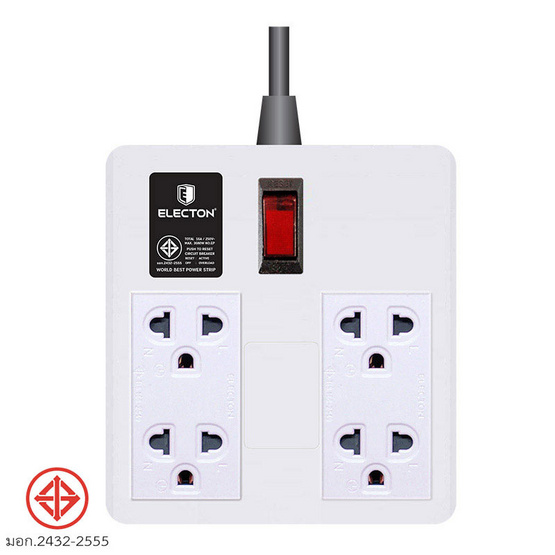 ELECTON สายพ่วง ปลั๊กไฟคุณภาพ A มอก. 4 เต้า 1 สวิตช์ 2 เมตร 10A รุ่น EP-A4102 ELECTON สายพ่วง ปลั๊กไฟคุณภาพ A มอก. 4 เต้า 1 สวิตช์ 2 เมตร 10A รุ่น EP-A4102