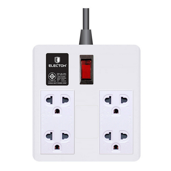 ELECTON สายพ่วง ปลั๊กไฟคุณภาพ A มอก. 4 เต้า 1 สวิตช์ 2 เมตร 10A รุ่น EP-A4102 ELECTON สายพ่วง ปลั๊กไฟคุณภาพ A มอก. 4 เต้า 1 สวิตช์ 2 เมตร 10A รุ่น EP-A4102