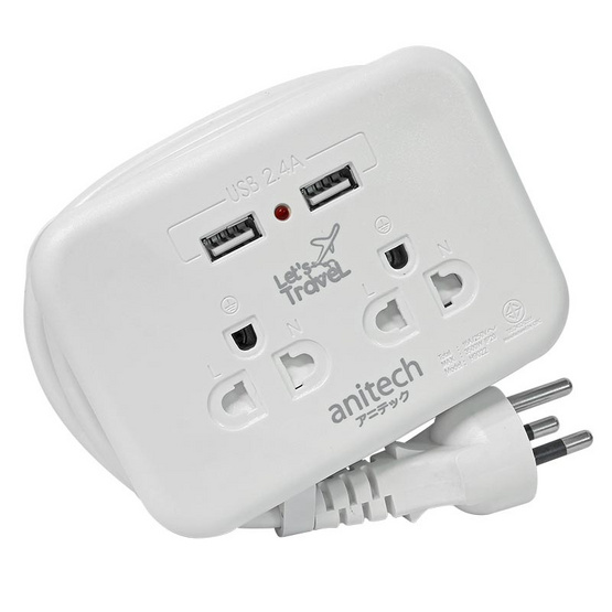 Anitech ปลั๊กไฟ มอก. แบบพกพา 2 ช่อง 2 USB รุ่น H9022 Anitech ปลั๊กไฟ มอก. แบบพกพา 2 ช่อง 2 USB รุ่น H9022