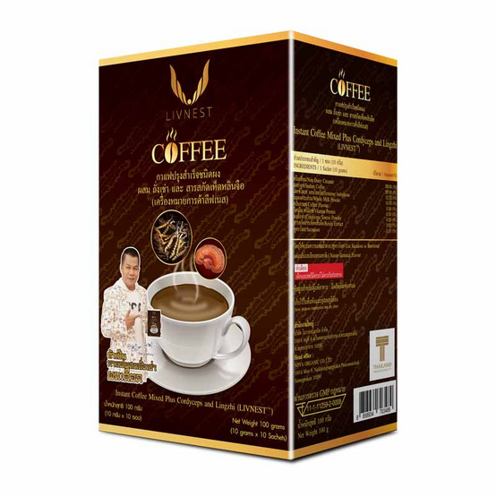 ลีฟเนส 3in1 กาแฟผสมถั่งเช่าและเห็ดหลินจือ 10 กรัม (10 ซอง/กล่อง) ลีฟเนส 3in1 กาแฟผสมถั่งเช่าและเห็ดหลินจือ 10 กรัม (10 ซอง/กล่อง)