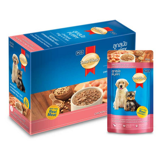 สมาร์ทฮาร์ท อาหารเปียกลูกสุนัข เนื้อไก่ 130g.(1 แพ็ก 12 ชิ้น) สมาร์ทฮาร์ท อาหารเปียกลูกสุนัข เนื้อไก่ 130g.(1 แพ็ก 12 ชิ้น)