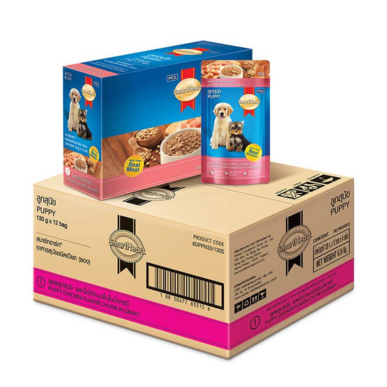 สมาร์ทฮาร์ท อาหารเปียกลูกสุนัข เนื้อไก่ 130g.(1 แพ็ก 12 ชิ้น) สมาร์ทฮาร์ท อาหารเปียกลูกสุนัข เนื้อไก่ 130g.(1 แพ็ก 12 ชิ้น)