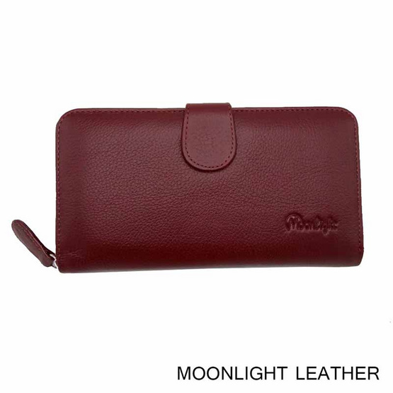 MOONLIGHT กระเป๋าสตางค์ผู้หญิง ใบยาว สีแดงเข้ม หนังวัวแท้ ทนทาน โดนน้ำได้ ไม่ลอกร่อน MOONLIGHT กระเป๋าสตางค์ผู้หญิง ใบยาว สีแดงเข้ม หนังวัวแท้ ทนทาน โดนน้ำได้ ไม่ลอกร่อน