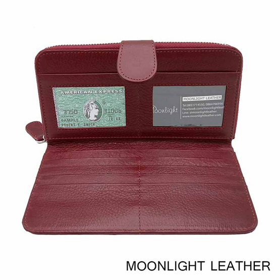 MOONLIGHT กระเป๋าสตางค์ผู้หญิง ใบยาว สีแดงเข้ม หนังวัวแท้ ทนทาน โดนน้ำได้ ไม่ลอกร่อน MOONLIGHT กระเป๋าสตางค์ผู้หญิง ใบยาว สีแดงเข้ม หนังวัวแท้ ทนทาน โดนน้ำได้ ไม่ลอกร่อน