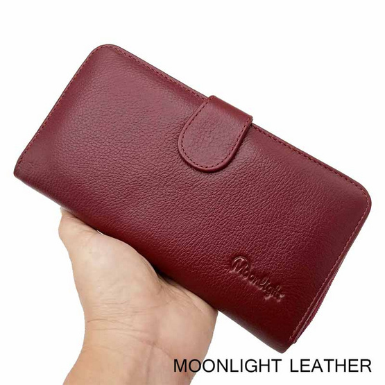 MOONLIGHT กระเป๋าสตางค์ผู้หญิง ใบยาว สีแดงเข้ม หนังวัวแท้ ทนทาน โดนน้ำได้ ไม่ลอกร่อน MOONLIGHT กระเป๋าสตางค์ผู้หญิง ใบยาว สีแดงเข้ม หนังวัวแท้ ทนทาน โดนน้ำได้ ไม่ลอกร่อน