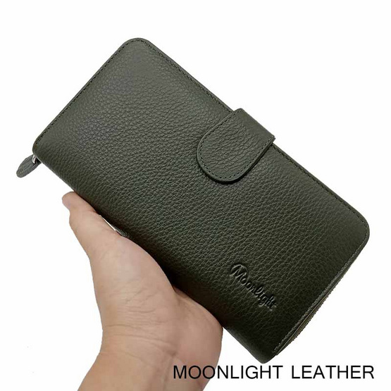 MOONLIGHT กระเป๋าสตางค์ผู้หญิง ใบยาว สีเขียวเข้ม หนังวัวแท้ ทนทาน โดนน้ำได้ ไม่ลอกร่อน MOONLIGHT กระเป๋าสตางค์ผู้หญิง ใบยาว สีเขียวเข้ม หนังวัวแท้ ทนทาน โดนน้ำได้ ไม่ลอกร่อน