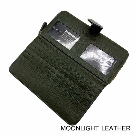 MOONLIGHT กระเป๋าสตางค์ผู้หญิง ใบยาว สีเขียวเข้ม หนังวัวแท้ ทนทาน โดนน้ำได้ ไม่ลอกร่อน MOONLIGHT กระเป๋าสตางค์ผู้หญิง ใบยาว สีเขียวเข้ม หนังวัวแท้ ทนทาน โดนน้ำได้ ไม่ลอกร่อน