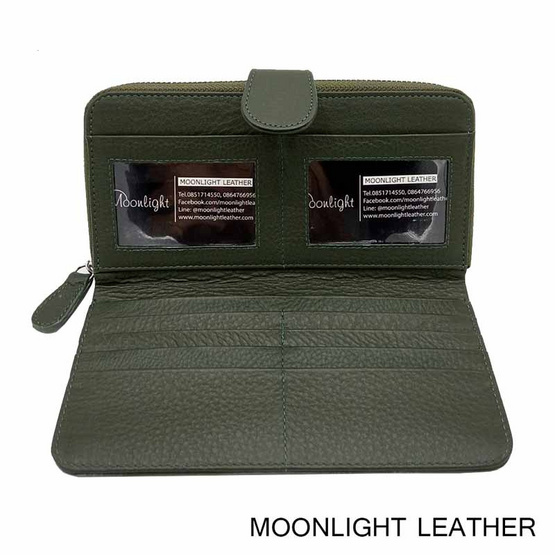 MOONLIGHT กระเป๋าสตางค์ผู้หญิง ใบยาว สีเขียวเข้ม หนังวัวแท้ ทนทาน โดนน้ำได้ ไม่ลอกร่อน MOONLIGHT กระเป๋าสตางค์ผู้หญิง ใบยาว สีเขียวเข้ม หนังวัวแท้ ทนทาน โดนน้ำได้ ไม่ลอกร่อน