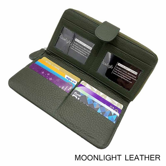 MOONLIGHT กระเป๋าสตางค์ผู้หญิง ใบยาว สีเขียวเข้ม หนังวัวแท้ ทนทาน โดนน้ำได้ ไม่ลอกร่อน MOONLIGHT กระเป๋าสตางค์ผู้หญิง ใบยาว สีเขียวเข้ม หนังวัวแท้ ทนทาน โดนน้ำได้ ไม่ลอกร่อน