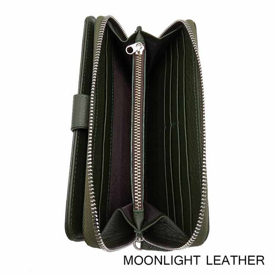 MOONLIGHT กระเป๋าสตางค์ผู้หญิง ใบยาว สีเขียวเข้ม หนังวัวแท้ ทนทาน โดนน้ำได้ ไม่ลอกร่อน MOONLIGHT กระเป๋าสตางค์ผู้หญิง ใบยาว สีเขียวเข้ม หนังวัวแท้ ทนทาน โดนน้ำได้ ไม่ลอกร่อน