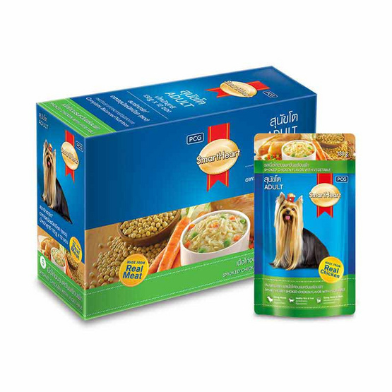 สมาร์ทฮาร์ท อาหารสุนัขเปียก รสไก่รมควัน&ผัก 130ก. 1แพ็ก (12ซอง) สมาร์ทฮาร์ท อาหารสุนัขเปียก รสไก่รมควัน&ผัก 130ก. 1แพ็ก (12ซอง)
