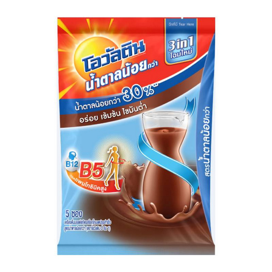 โอวัลติน 3in1 สูตรน้ำตาลน้อย 31 กรัม (5 ซอง/ถุง) แพ็ก 6 ถุง โอวัลติน 3in1 สูตรน้ำตาลน้อย 31 กรัม (5 ซอง/ถุง) แพ็ก 6 ถุง
