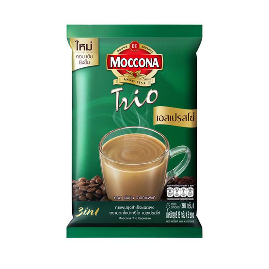กาแฟมอคโคน่าทรีโอ 3 in 1 เอสเปรสโซ่ 90 กรัม 5 ซอง/ถุง (แพ็ก 12 ถุง) กาแฟมอคโคน่าทรีโอ 3 in 1 เอสเปรสโซ่ 90 กรัม 5 ซอง/ถุง (แพ็ก 12 ถุง)