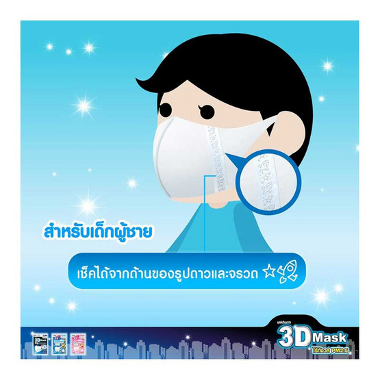 หน้ากากอนามัยเด็กชาย 3D (ซองละ 5 ชิ้น) หน้ากากอนามัยเด็กชาย 3D (ซองละ 5 ชิ้น)