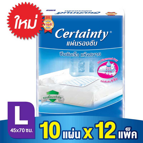 เซอร์เทนตี้ แผ่นรองซับผู้ใหญ่ L 10ชิ้น x12แพ็ค เซอร์เทนตี้ แผ่นรองซับผู้ใหญ่ L 10ชิ้น x12แพ็ค