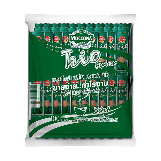 กาแฟมอคโคน่าทรีโอเอสเปรสโซ่ 18 กรัม (100 ซอง/ถุง) กาแฟมอคโคน่าทรีโอเอสเปรสโซ่ 18 กรัม (100 ซอง/ถุง)