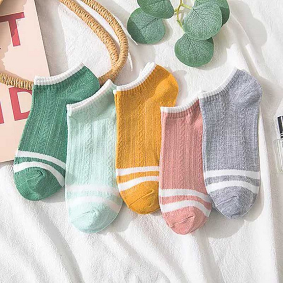 Fashion sock ถุงเท้าลายขีด สีพาสเทล ZA-4 1 แพ็ค 5 คู่ / 5สี Fashion sock ถุงเท้าลายขีด สีพาสเทล ZA-4 1 แพ็ค 5 คู่ / 5สี