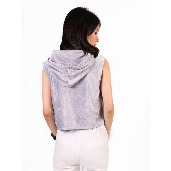 Mix On เสื้อฮู้ดผ้ากำมะหยี่สีเทา Mix On เสื้อฮู้ดผ้ากำมะหยี่สีเทา