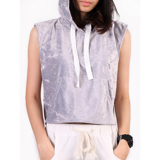 Mix On เสื้อฮู้ดผ้ากำมะหยี่สีเทา Mix On เสื้อฮู้ดผ้ากำมะหยี่สีเทา