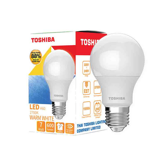 TOSHIBA หลอด LED Bulb G7 7W วอร์มไวท์ E27 TOSHIBA หลอด LED Bulb G7 7W วอร์มไวท์ E27