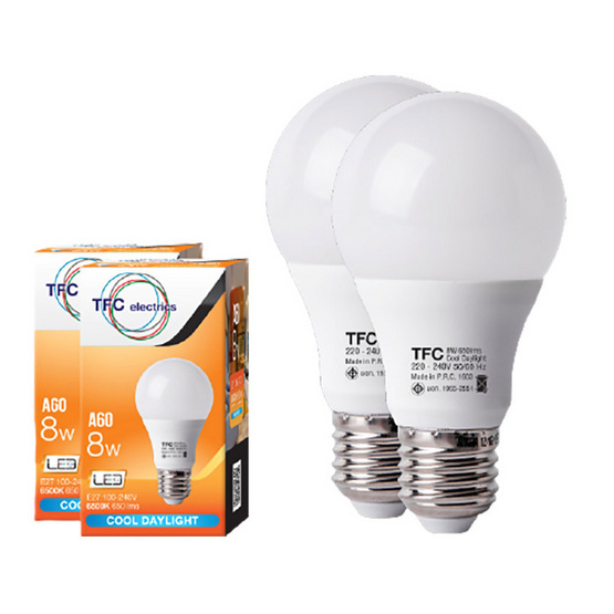 TFC หลอด LED A60 ECO 8 วัตต์ ขั้ว E27 แสงเดย์ไลท์ -ขาว / 2ชิ้น TFC หลอด LED A60 ECO 8 วัตต์ ขั้ว E27 แสงเดย์ไลท์ -ขาว / 2ชิ้น