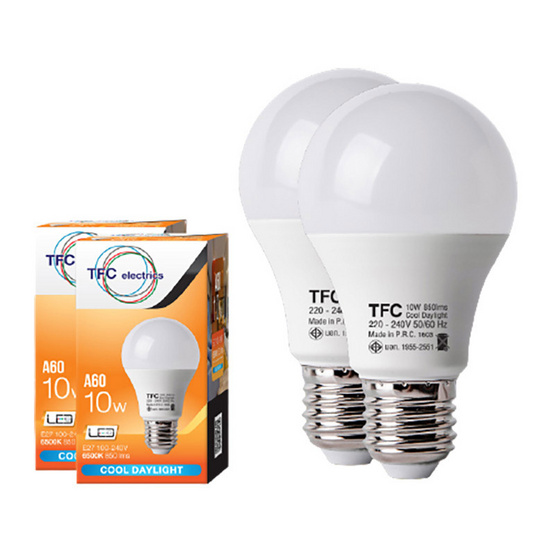 TFC หลอด LED A60 ECO 10 วัตต์ ขั้ว E27 แสงเดย์ไลท์ -ขาว / 2ชิ้น TFC หลอด LED A60 ECO 10 วัตต์ ขั้ว E27 แสงเดย์ไลท์ -ขาว / 2ชิ้น